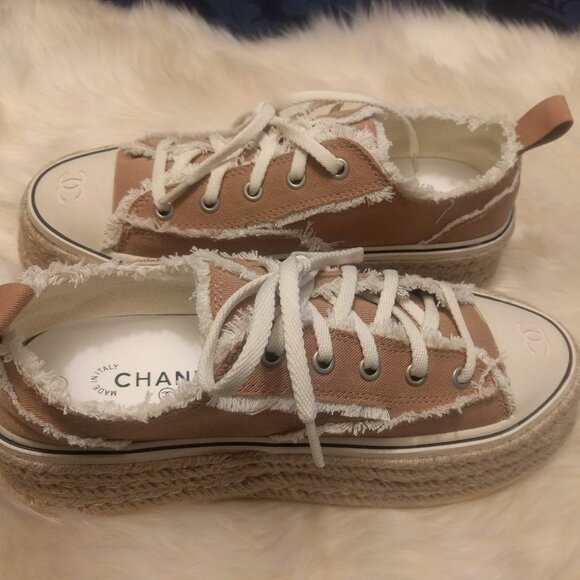 Chanel Women's Tan Canvas Sneakers - Picture 1 of 6